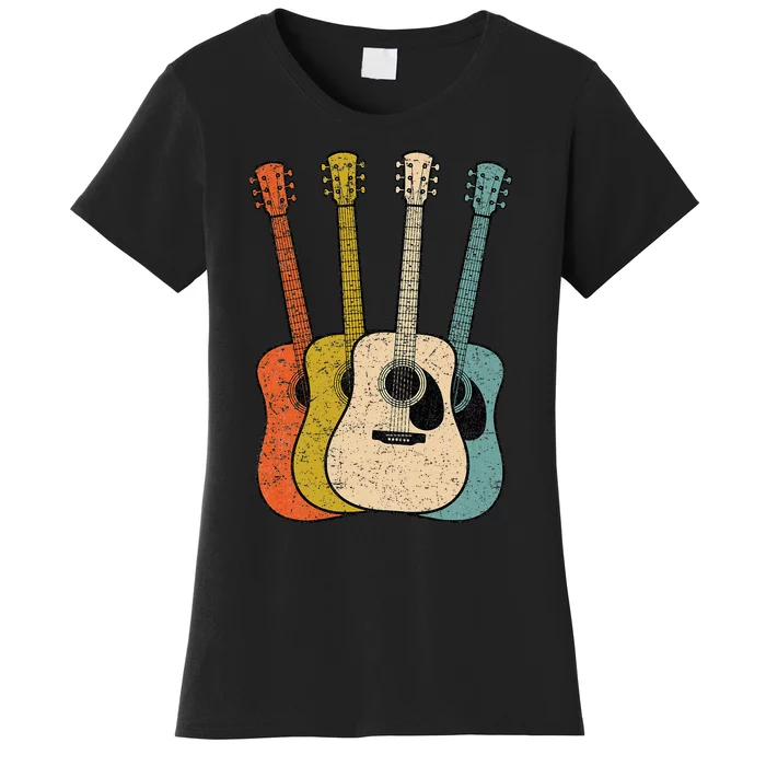 Retro Acoustic Guitar Vintage Guitarist Cool Music Graphic Women's T-Shirt