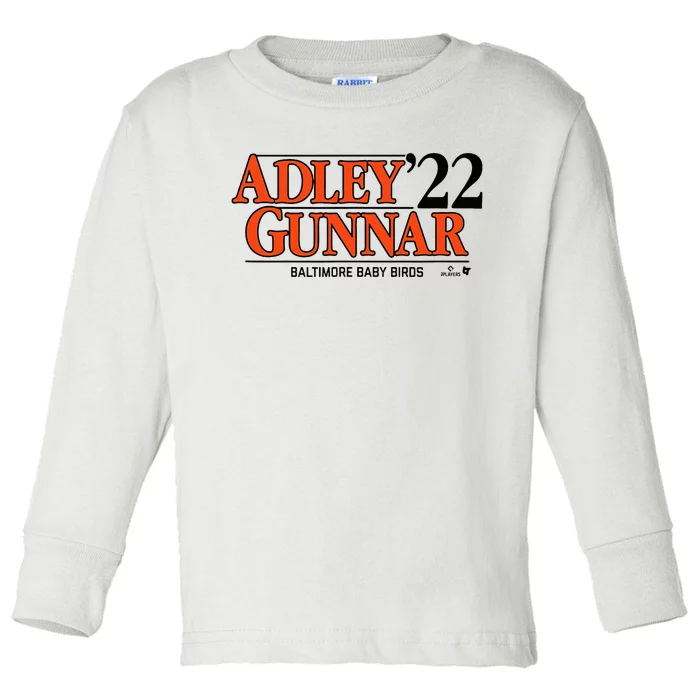 Rutschman&Henderson Adley Gunnar 22 Baltimore Baseball Toddler Long Sleeve Shirt