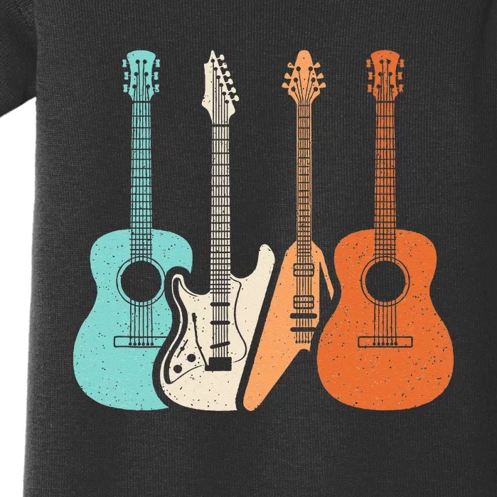 Retro Acoustic Guitar Electric Guitar Guitarist Music Rock Baby Bodysuit