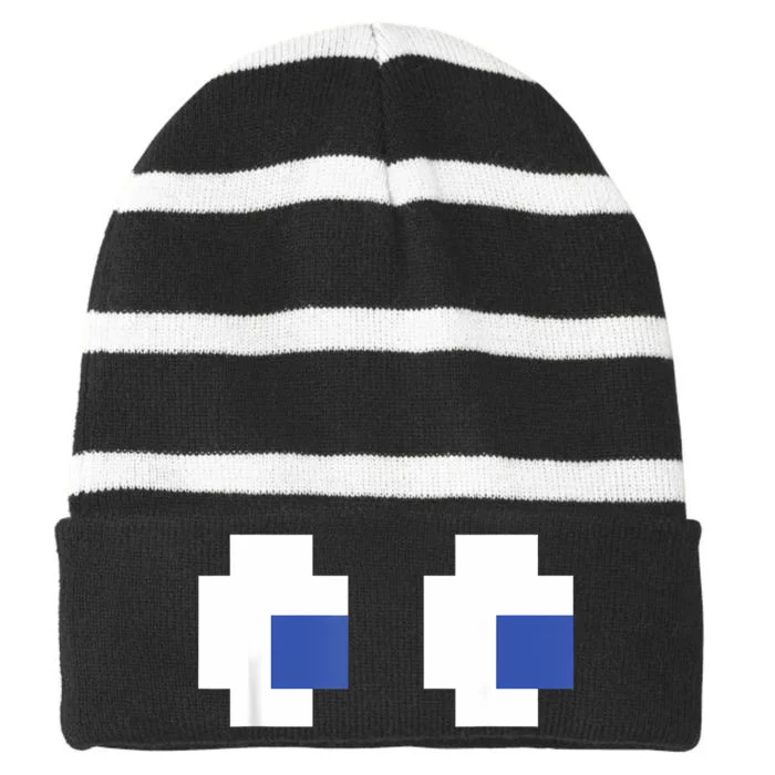 Retro Arcade Game Ghost Eyes Halloween Group Costume Striped Beanie with Solid Band