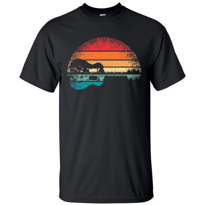 Retro Acoustic Guitar Lake Sunset Guitarist Music Tall T-Shirt