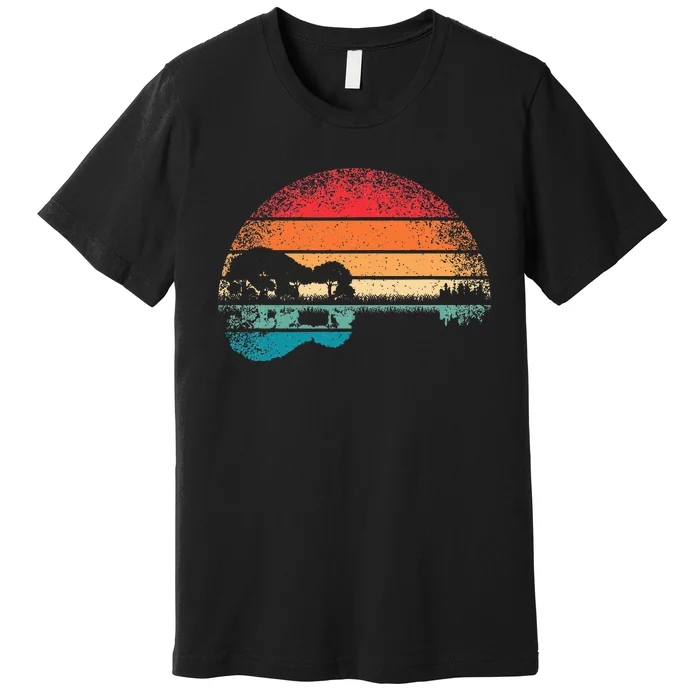 Retro Acoustic Guitar Lake Sunset Guitarist Music Premium T-Shirt