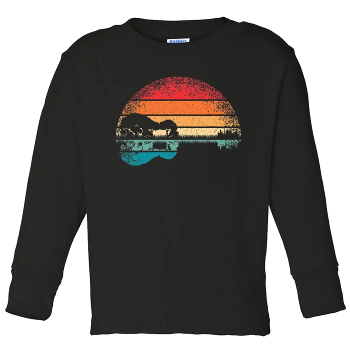 Retro Acoustic Guitar Lake Sunset Guitarist Music Toddler Long Sleeve Shirt