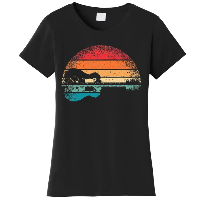 Retro Acoustic Guitar Lake Sunset Guitarist Music Women's T-Shirt