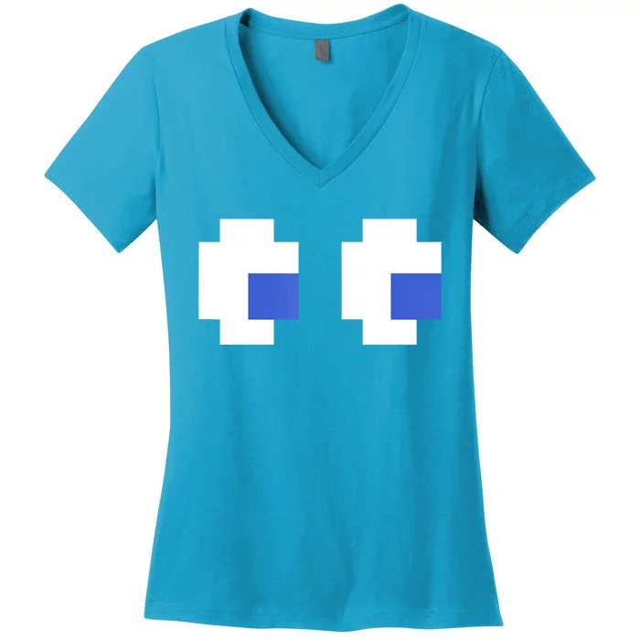 Retro Arcade Game Ghost Eyes 80s Halloween Group Costume Women's V-Neck T-Shirt