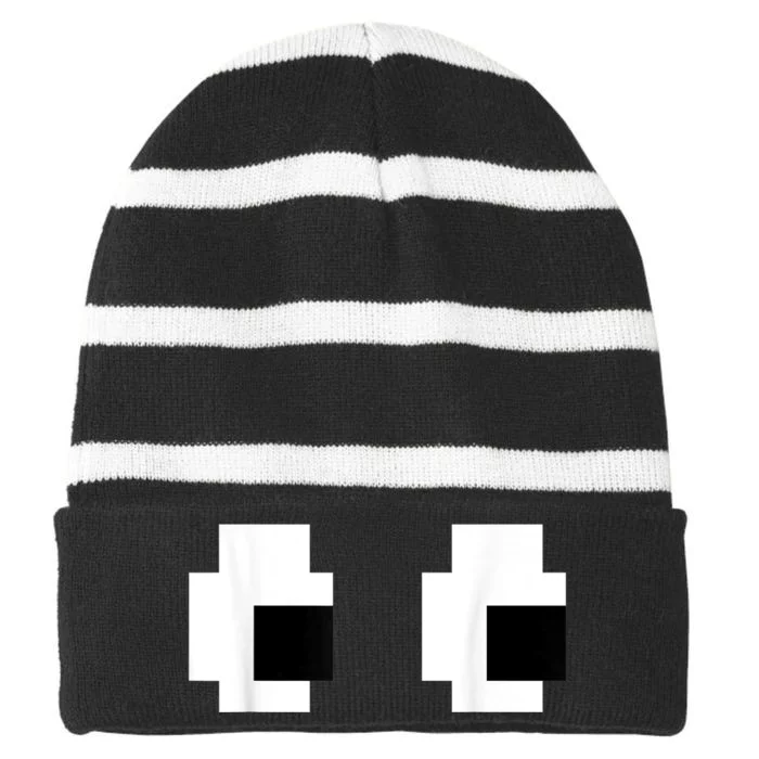 Retro Arcade Game Ghost 80s 8 bit Halloween Group Costume Striped Beanie with Solid Band