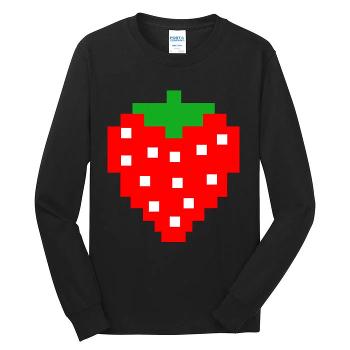 Retro Arcade Game Pixel Strawberry 80s Halloween Costume Tall Long Sleeve T-Shirt