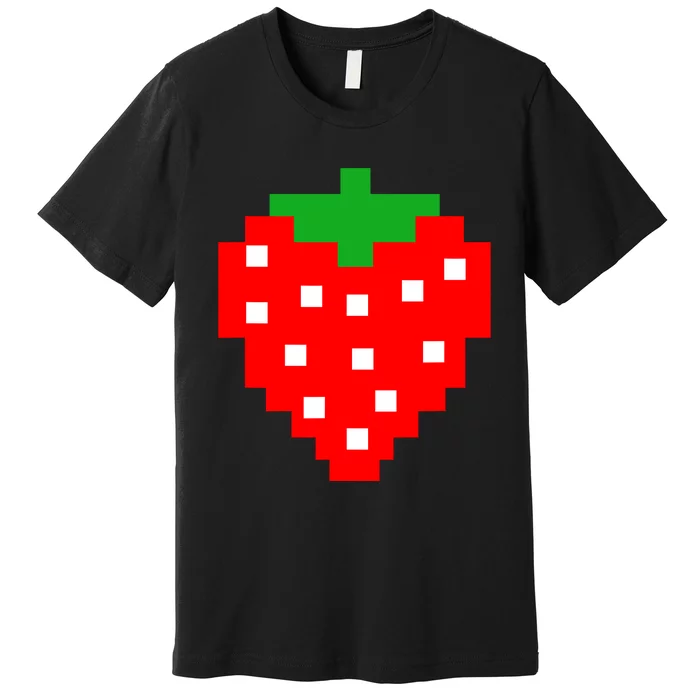 Retro Arcade Game Pixel Strawberry 80s Halloween Costume Premium T-Shirt