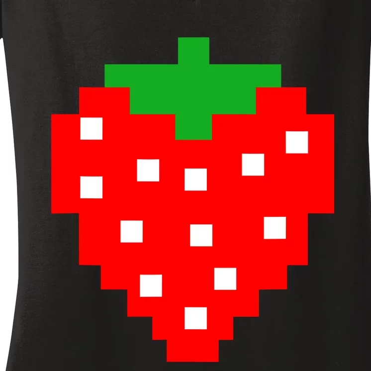 Retro Arcade Game Pixel Strawberry 80s Halloween Costume Women's V-Neck T-Shirt