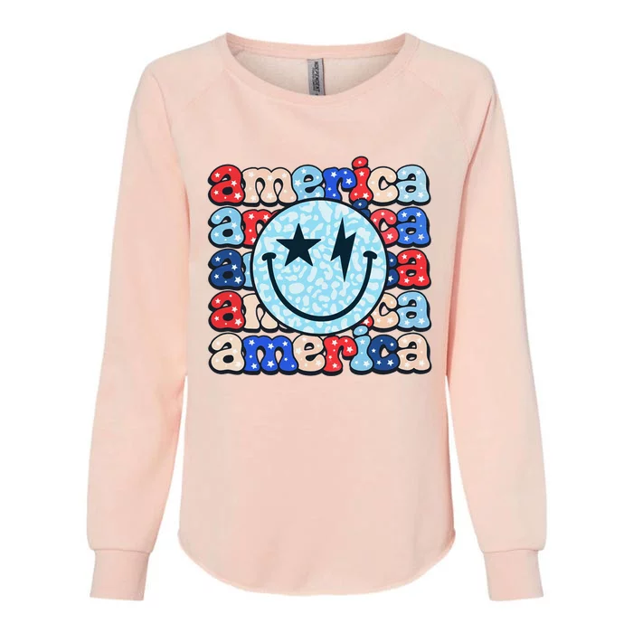 Retro America Groovy Smile 4th Of July Patriotic Fun Womens California Wash Sweatshirt