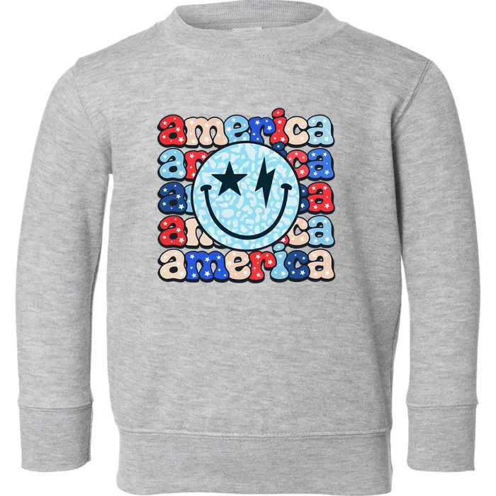 Retro America Groovy Smile 4th Of July Patriotic Fun Toddler Sweatshirt