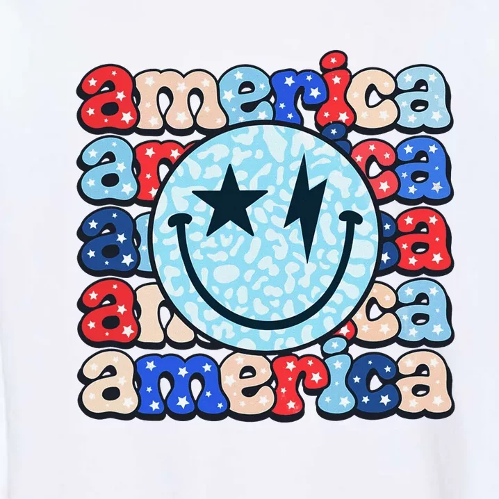 Retro America Groovy Smile 4th Of July Patriotic Fun Garment-Dyed Sweatshirt