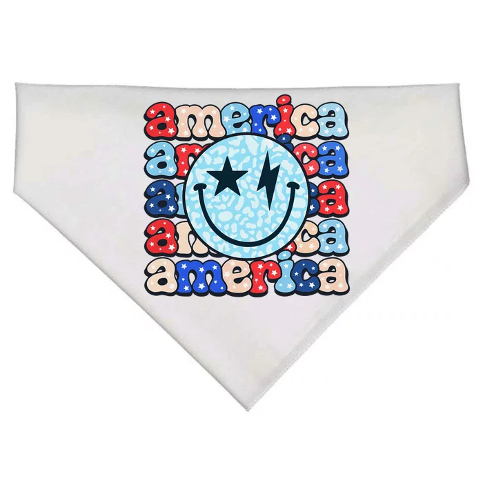 Retro America Groovy Smile 4th Of July Patriotic Fun USA-Made Doggie Bandana