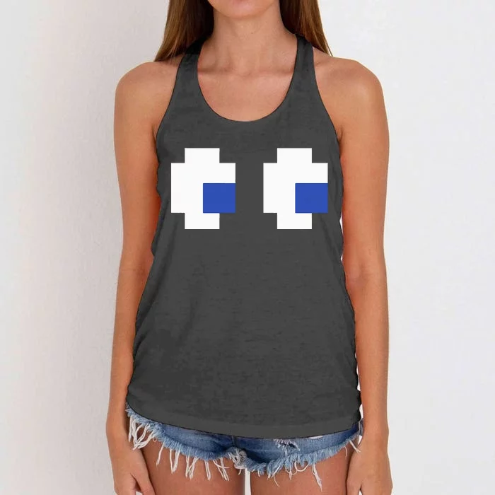 Retro Arcade Game Ghost Eyes 80s Halloween Group Costume Women's Knotted Racerback Tank