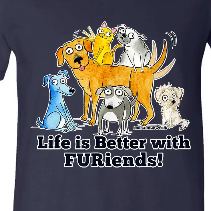 Red And Howling Life Is Better With FURiends V-Neck T-Shirt