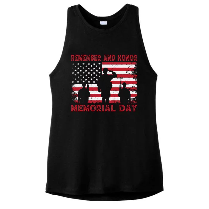 Remember And Honor Memorial Day Graphic Ladies Tri-Blend Wicking Tank