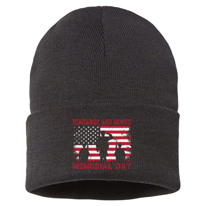 Remember And Honor Memorial Day Graphic Sustainable Knit Beanie