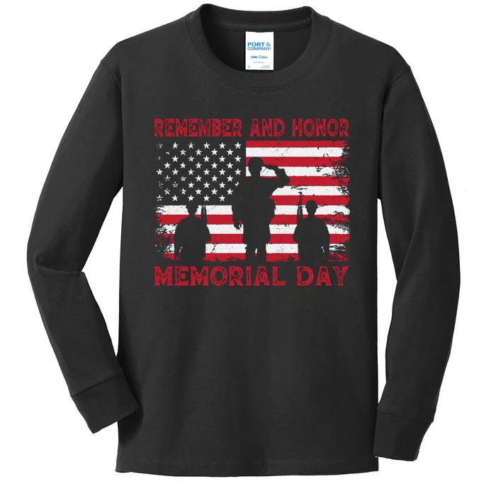 Remember And Honor Memorial Day Graphic Kids Long Sleeve Shirt