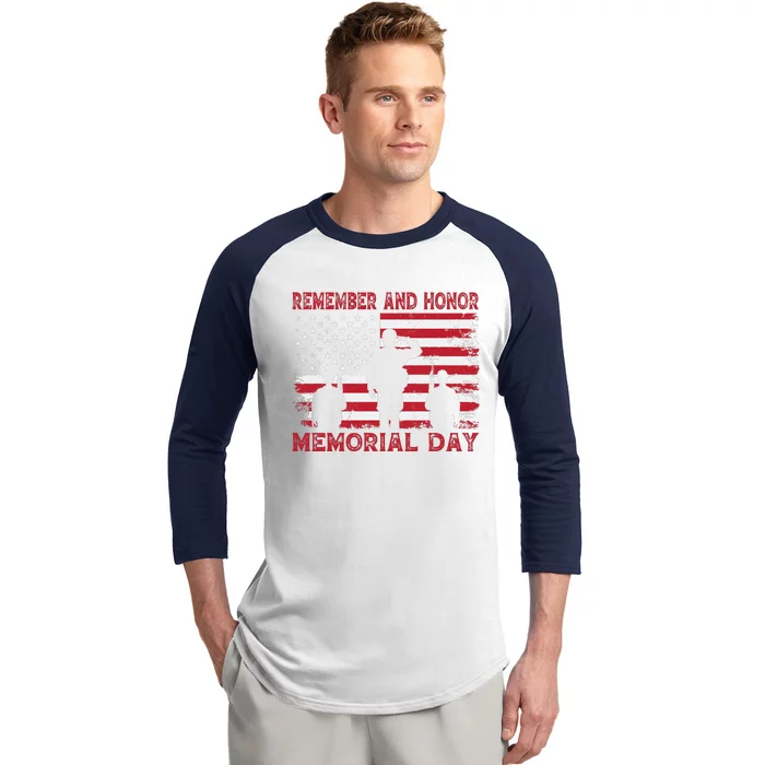 Remember And Honor Memorial Day Graphic Baseball Sleeve Shirt