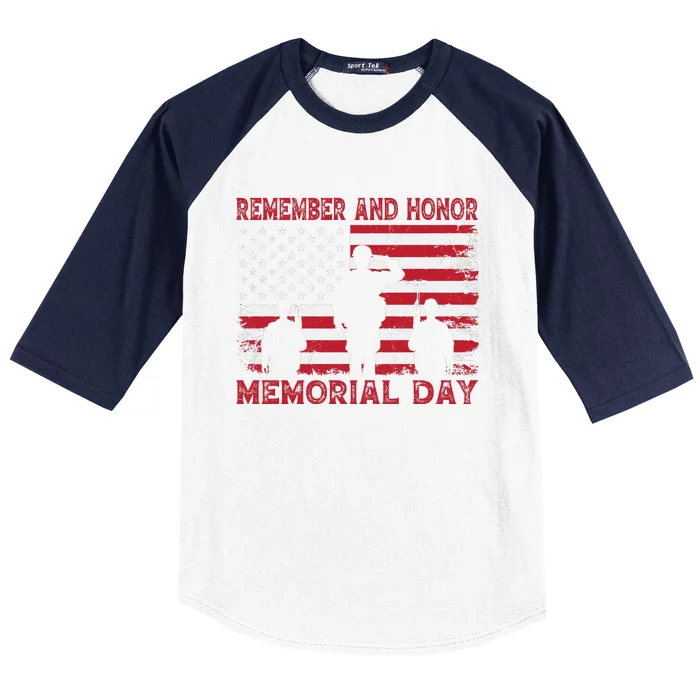 Remember And Honor Memorial Day Graphic Baseball Sleeve Shirt