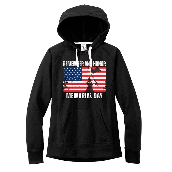 Remember And Honor Memorial Day Usa Flag Women's Fleece Hoodie