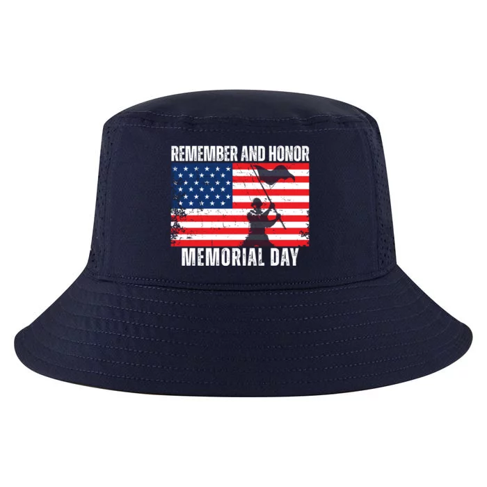 Remember And Honor Memorial Day Usa Flag Cool Comfort Performance Bucket Hat