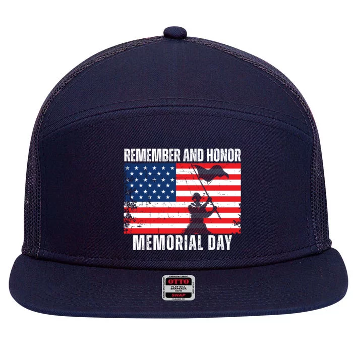 Remember And Honor Memorial Day Usa Flag 7 Panel Mesh Trucker Snapback Hat