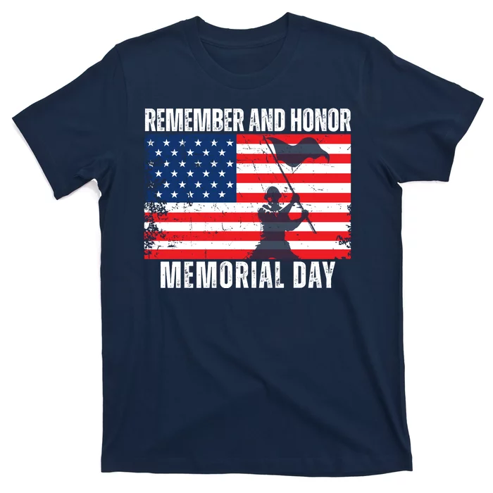 Remember And Honor Memorial Day Usa Flag T-Shirt