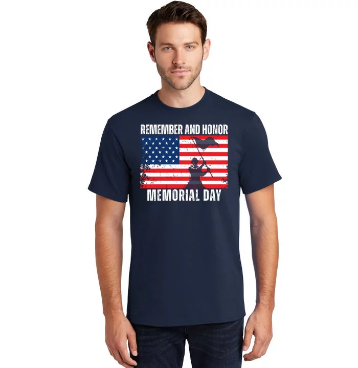 Remember And Honor Memorial Day Usa Flag Tall T-Shirt