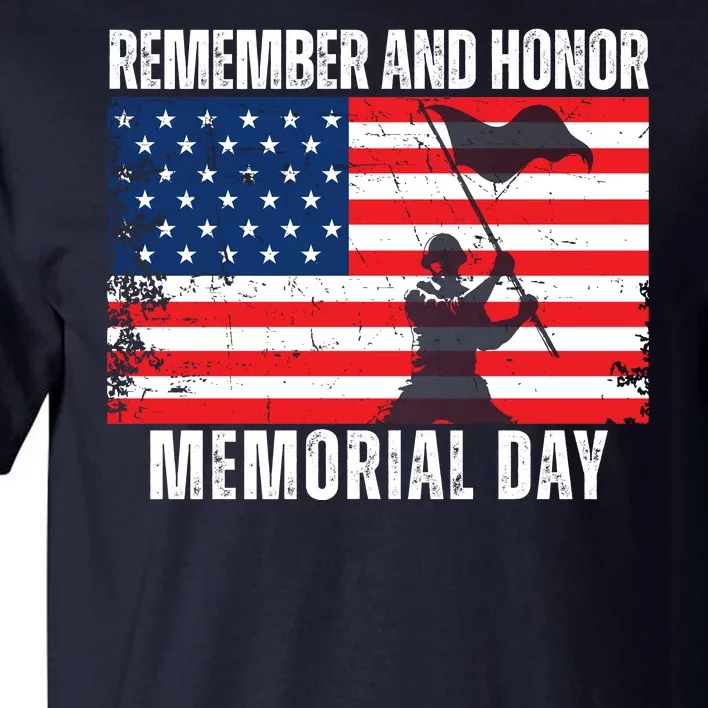 Remember And Honor Memorial Day Usa Flag Tall T-Shirt