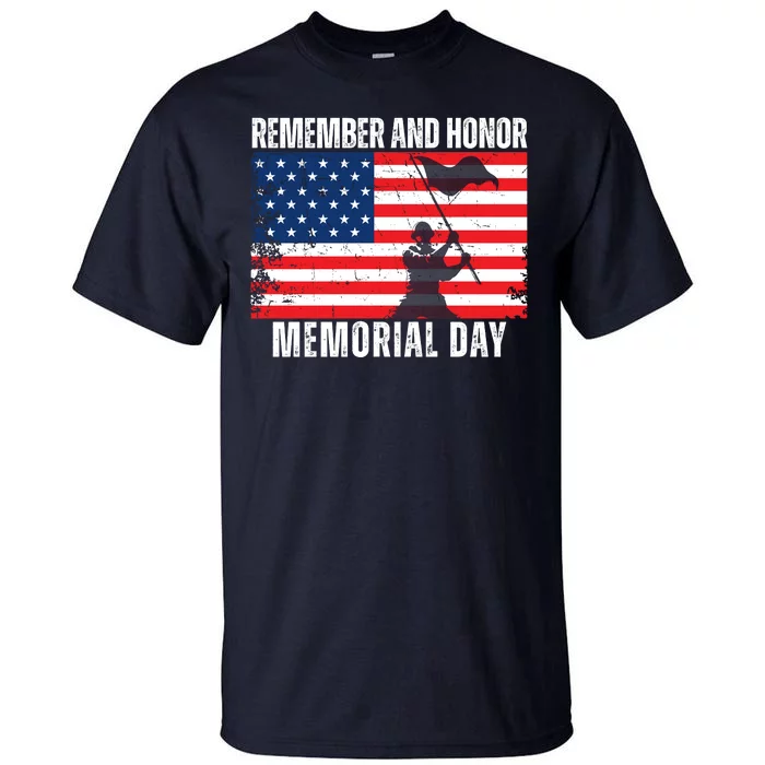 Remember And Honor Memorial Day Usa Flag Tall T-Shirt