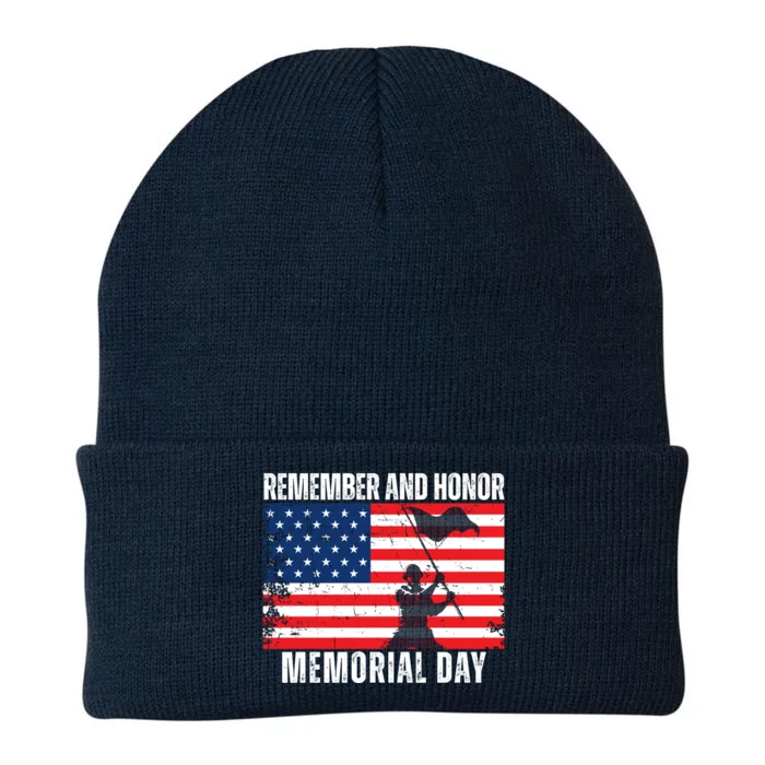 Remember And Honor Memorial Day Usa Flag Knit Cap Winter Beanie