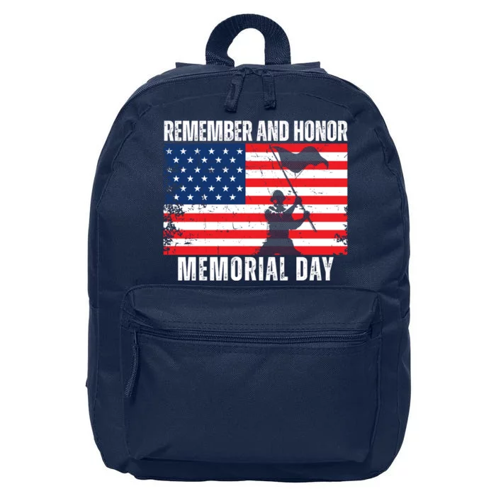 Remember And Honor Memorial Day Usa Flag 16 in Basic Backpack