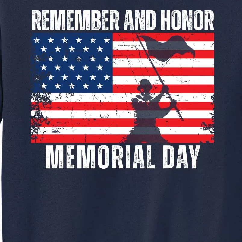 Remember And Honor Memorial Day Usa Flag Tall Sweatshirt