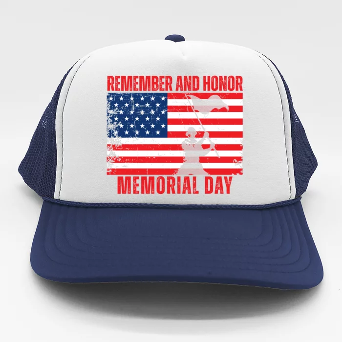 Remember And Honor Memorial Day Usa Flag Trucker Hat