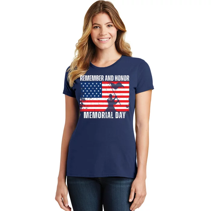 Remember And Honor Memorial Day Usa Flag Women's T-Shirt