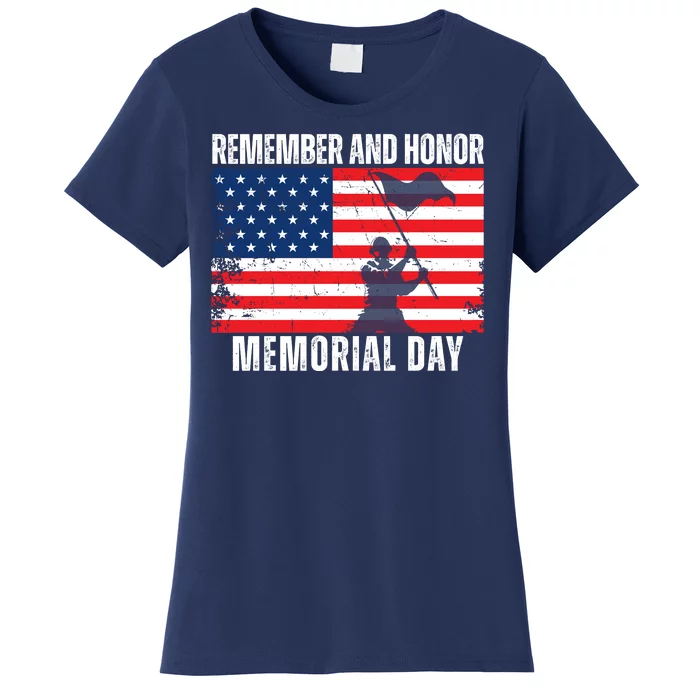 Remember And Honor Memorial Day Usa Flag Women's T-Shirt