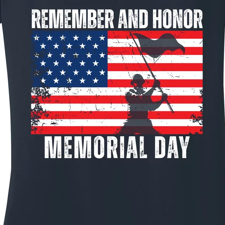 Remember And Honor Memorial Day Usa Flag Women's V-Neck T-Shirt