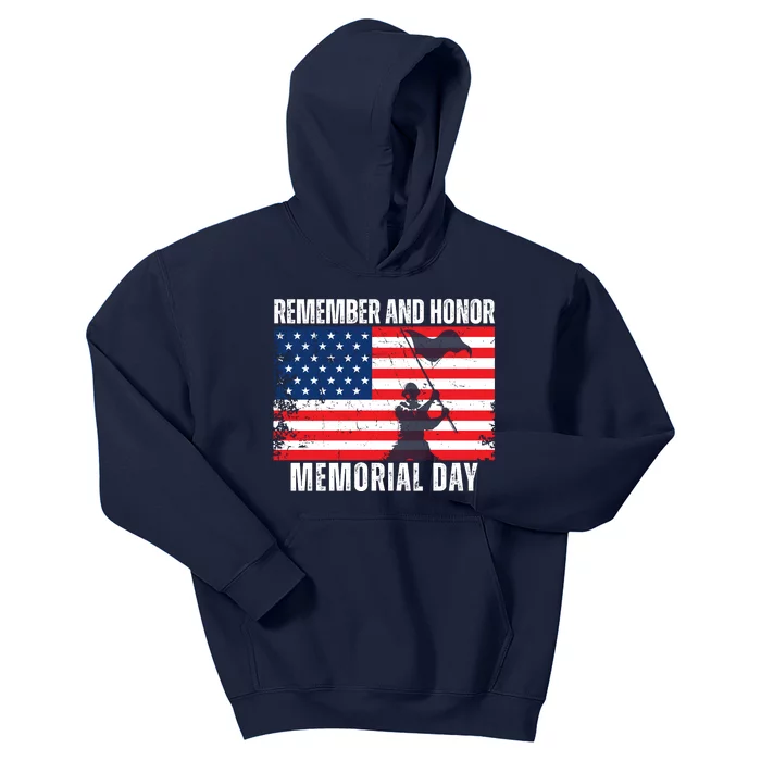 Remember And Honor Memorial Day Usa Flag Kids Hoodie