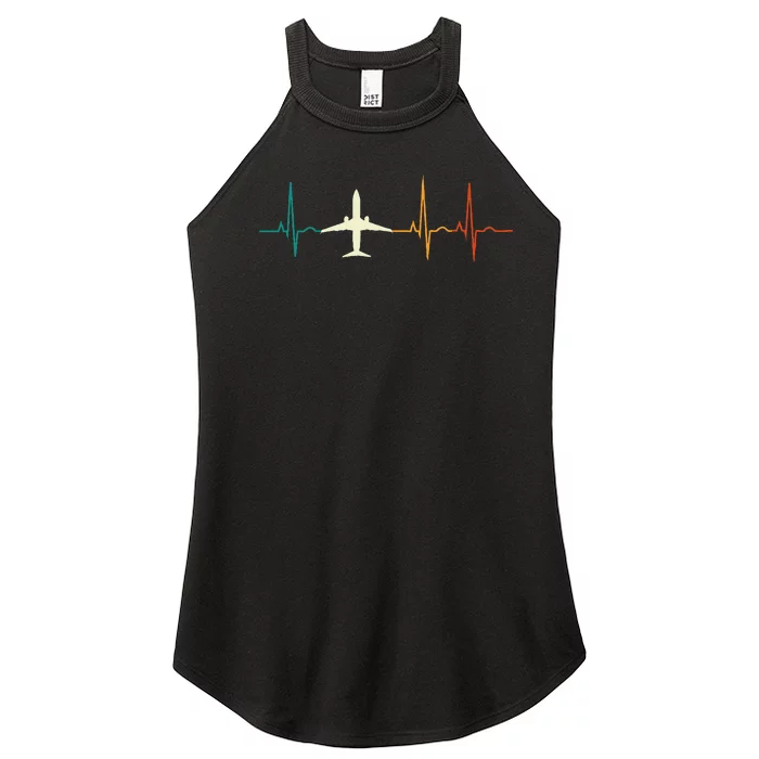 Retro Airplane Heartbeat Pilot Flying Cool Aviator Women’s Perfect Tri Rocker Tank