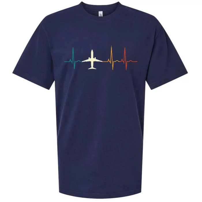 Retro Airplane Heartbeat Pilot Flying Cool Aviator Sueded Cloud Jersey T-Shirt