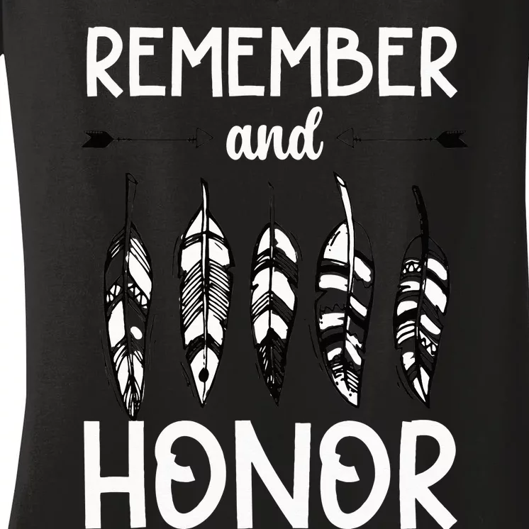 Remember And Honor Orange Day Canada Indigenous Children Women's V-Neck T-Shirt