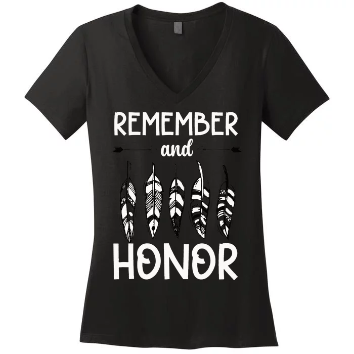 Remember And Honor Orange Day Canada Indigenous Children Women's V-Neck T-Shirt