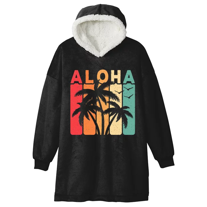 Retro Aloha Hawaii Tropical Summer Palm Tree Hawaiian Hooded Wearable Blanket