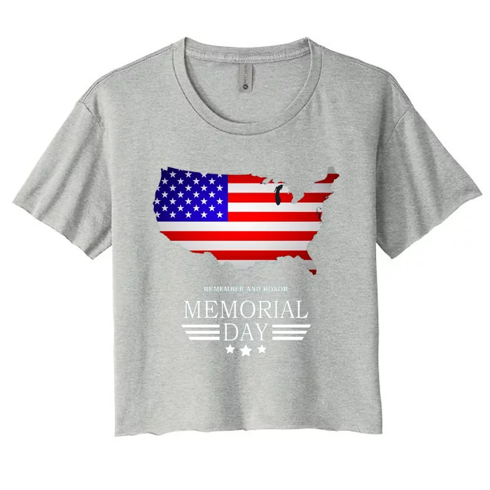 Remember And Honor Memorial Day American Flag Gift Women's Crop Top Tee