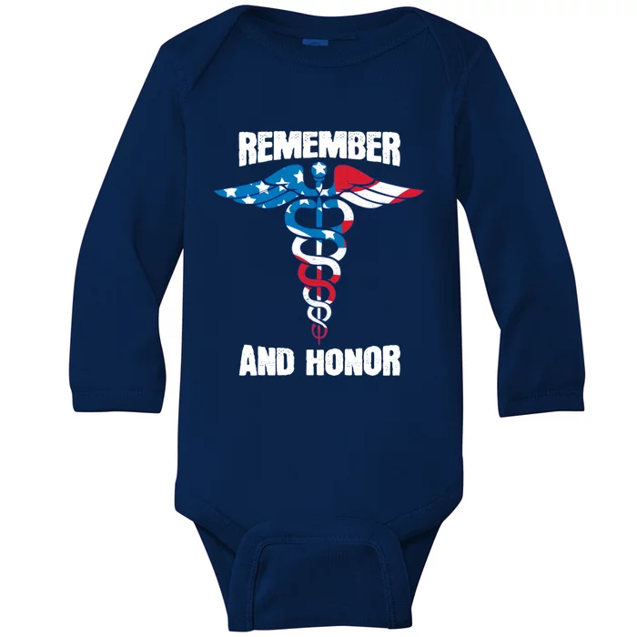 Remember And Honor Thank You Doctors Patriotic Tribute Meaningful Gift Baby Long Sleeve Bodysuit