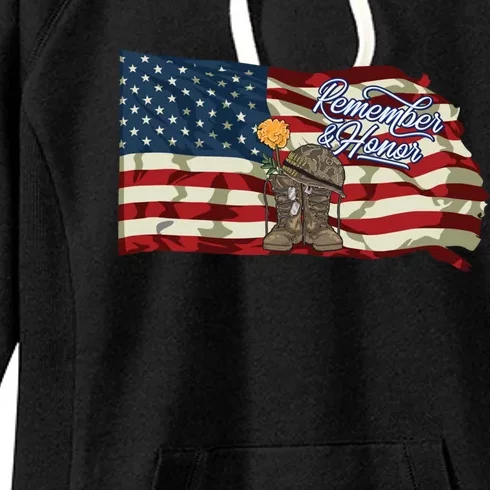 Remember And Honor Veterans Day Patriotic American Flag Cool Gift Women's Fleece Hoodie