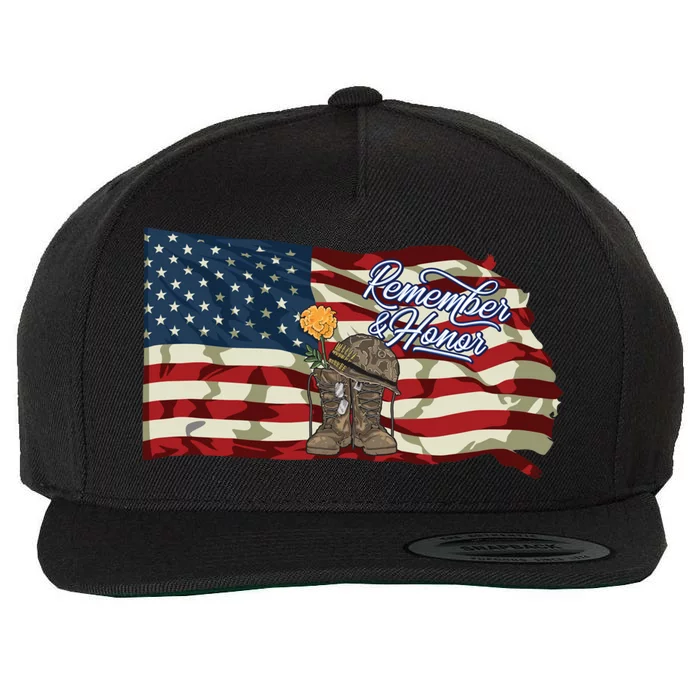 Remember And Honor Veterans Day Patriotic American Flag Cool Gift Wool Snapback Cap