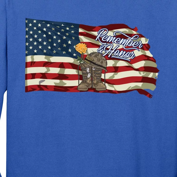 Remember And Honor Veterans Day Patriotic American Flag Cool Gift Long Sleeve Shirt