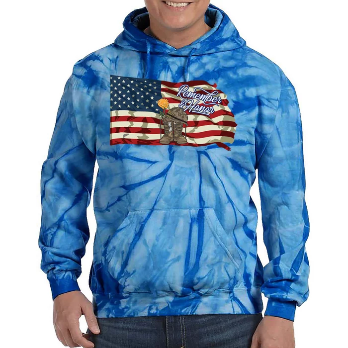 Remember And Honor Veterans Day Patriotic American Flag Cool Gift Tie Dye Hoodie